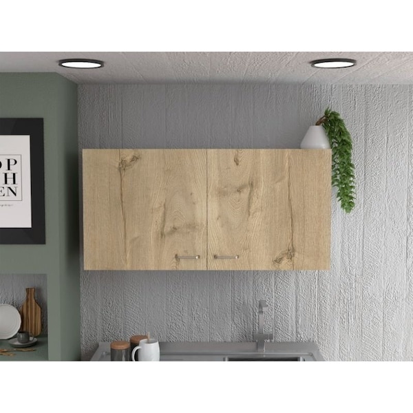 Napoles Wall Cabinet, Two Shelves, Double Door, White/Light Oak
